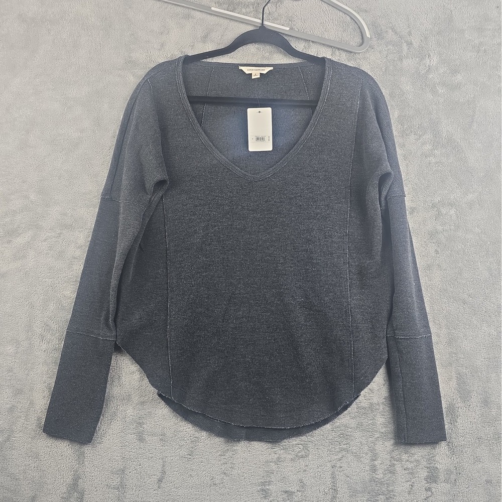 Lucky Brand Shirt Womens Small Gray Thermal V-Neck Long Sleeve Tunic Casual NWT